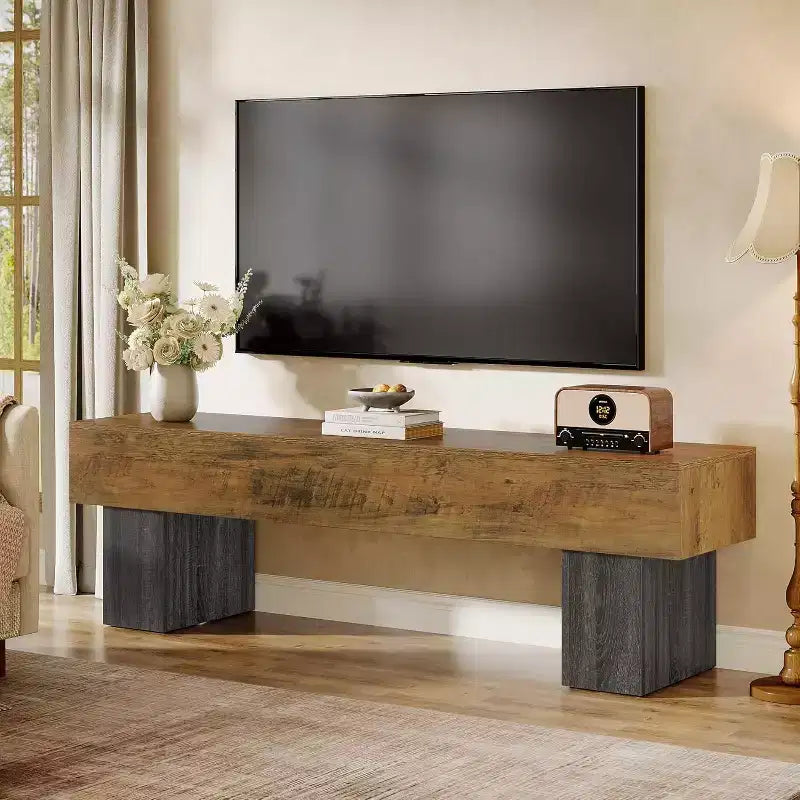 Mobile TV basso 160 cm Nero / Marrone / Marrone e Grigio, con ripiani aperti, per TV da 55-65"