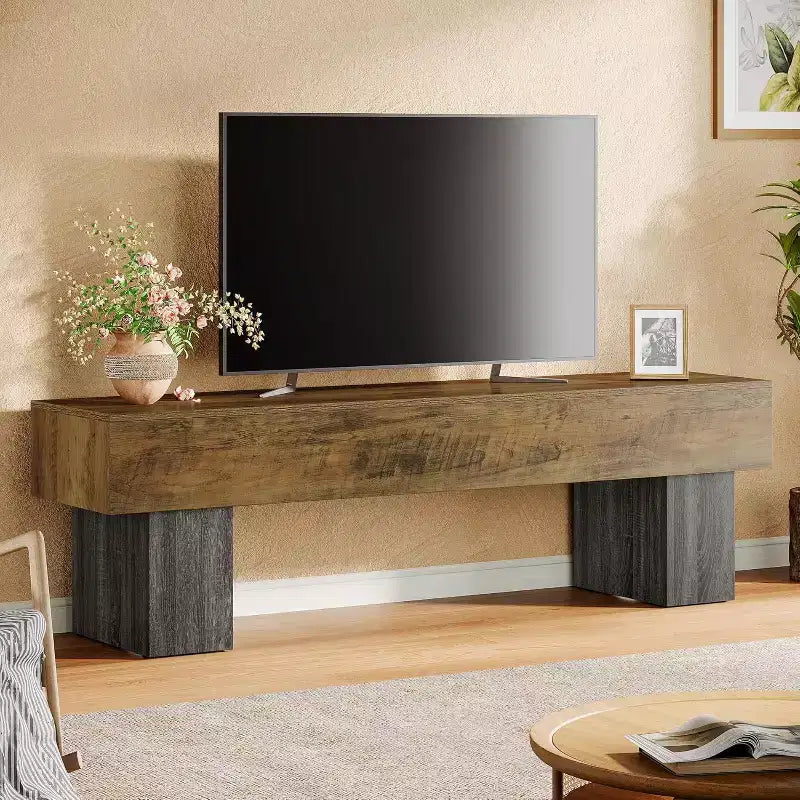 Mobile TV basso 160 cm Nero / Marrone / Marrone e Grigio, con ripiani aperti, per TV da 55-65"