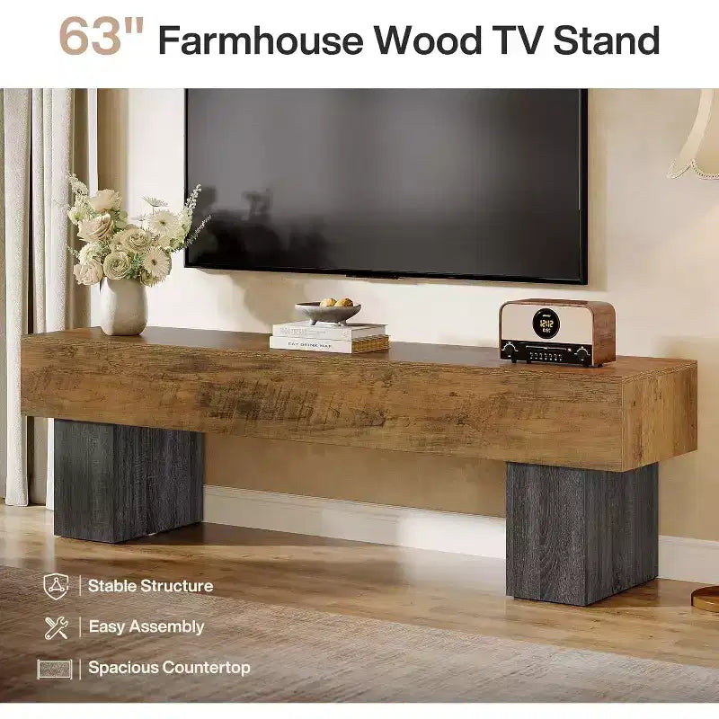 Mobile TV basso 160 cm Nero / Marrone / Marrone e Grigio, con ripiani aperti, per TV da 55-65"