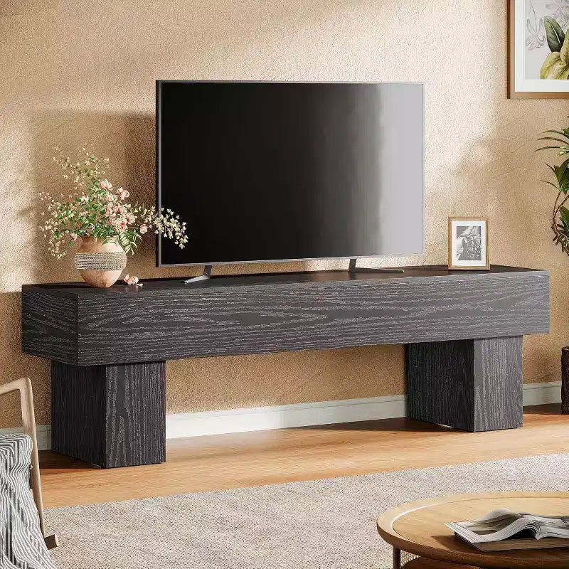 Mobile TV basso 160 cm Nero / Marrone / Marrone e Grigio, con ripiani aperti, per TV da 55-65"