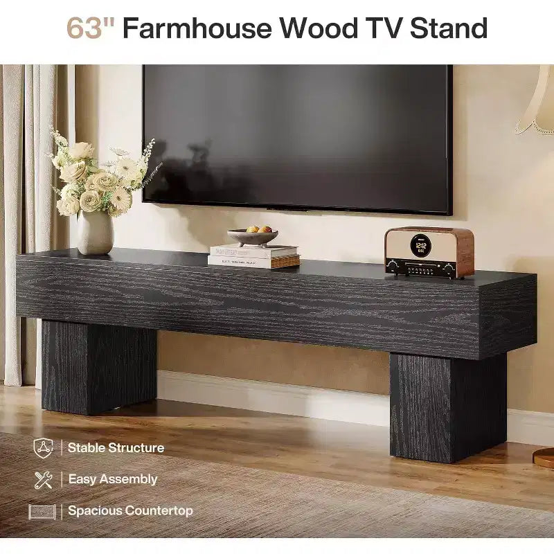 Mobile TV basso 160 cm Nero / Marrone / Marrone e Grigio, con ripiani aperti, per TV da 55-65"