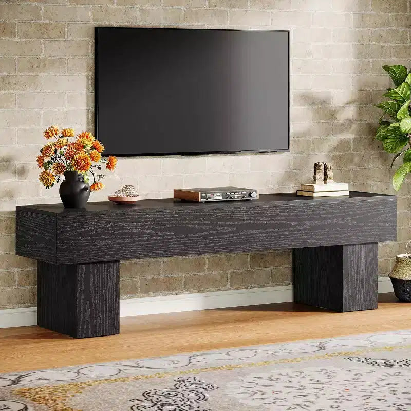 Mobile TV basso 160 cm Nero / Marrone / Marrone e Grigio, con ripiani aperti, per TV da 55-65"