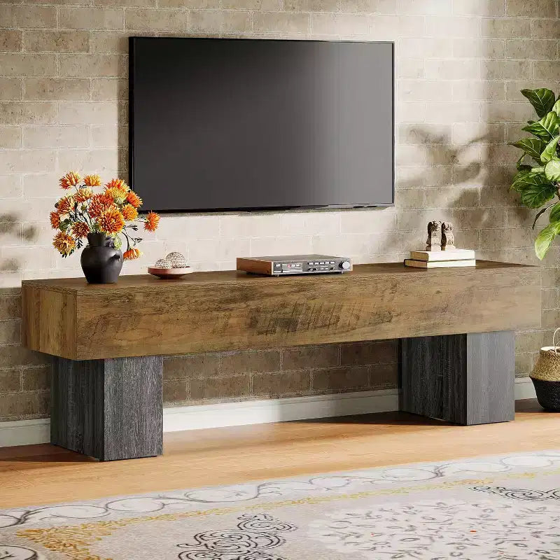 Mobile TV basso 160 cm Nero / Marrone / Marrone e Grigio, con ripiani aperti, per TV da 55-65"