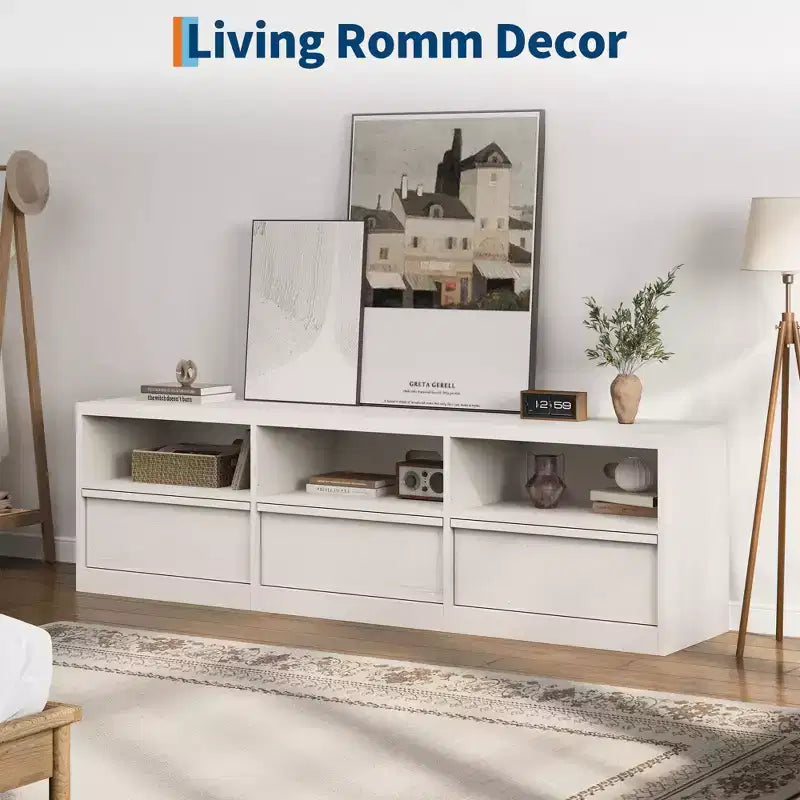 Mobile porta TV da 70", stile moderno di metà secolo, cassetto e ripiani aperti, adatto a TV fino a 80"