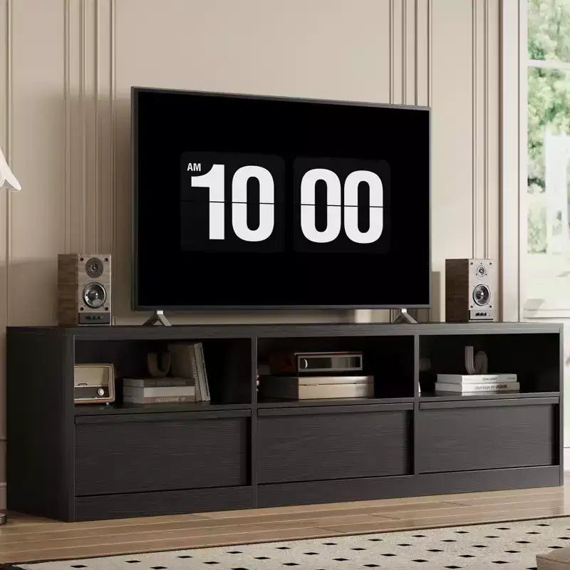 Mobile porta TV da 70", stile moderno di metà secolo, cassetto e ripiani aperti, adatto a TV fino a 80"