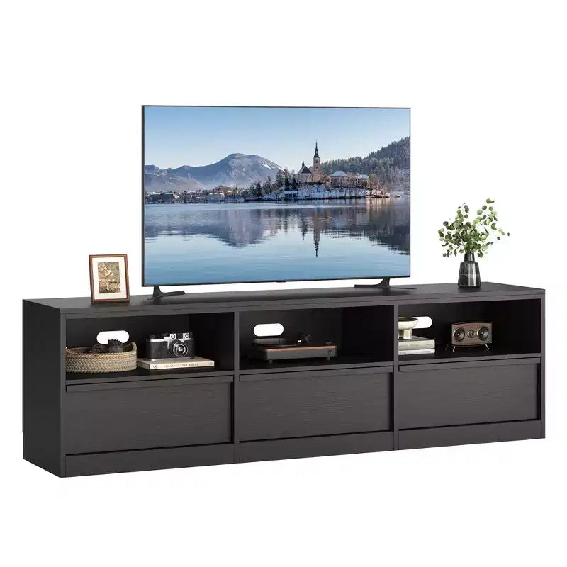 Mobile porta TV da 70", stile moderno di metà secolo, cassetto e ripiani aperti, adatto a TV fino a 80"
