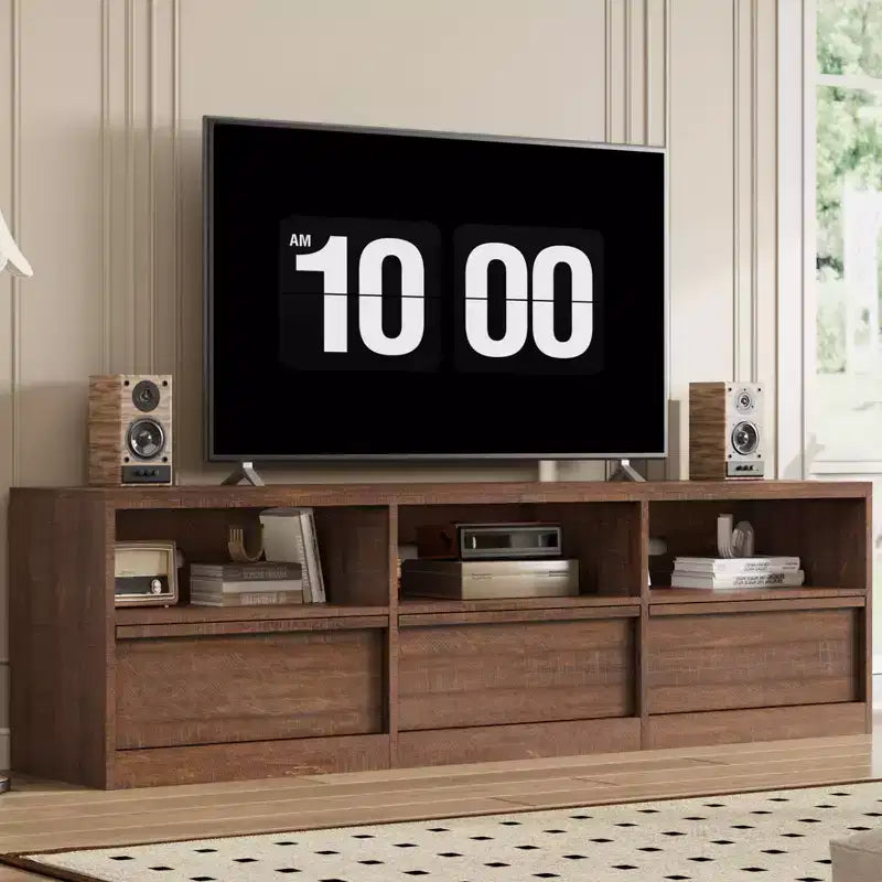 Mobile porta TV da 70", stile moderno di metà secolo, cassetto e ripiani aperti, adatto a TV fino a 80"