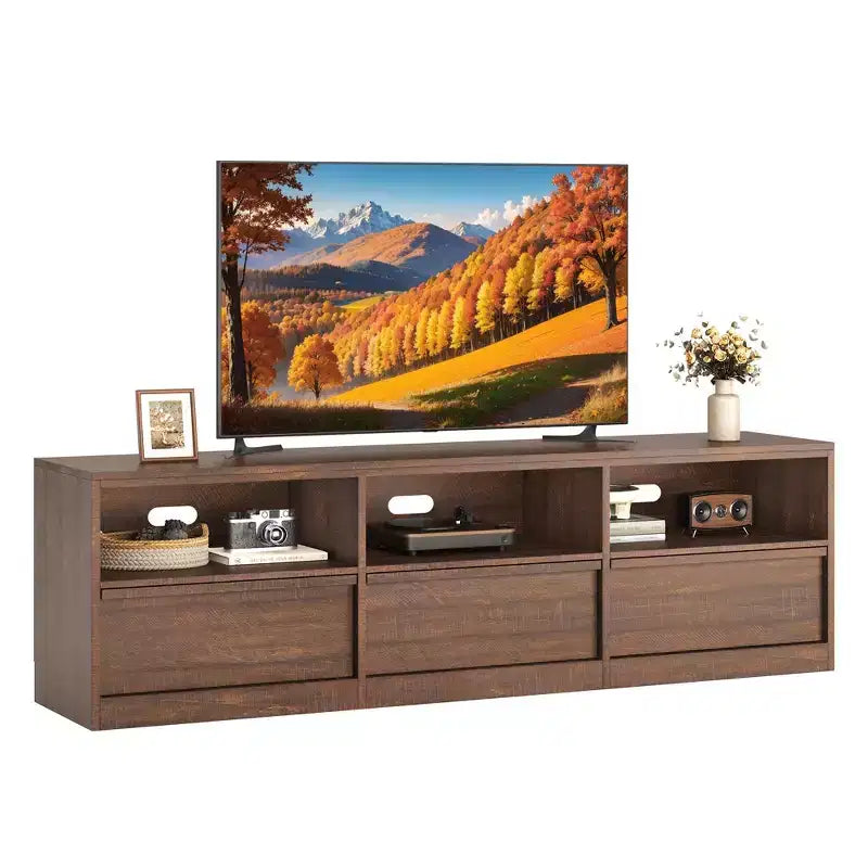 Mobile porta TV da 70", stile moderno di metà secolo, cassetto e ripiani aperti, adatto a TV fino a 80"
