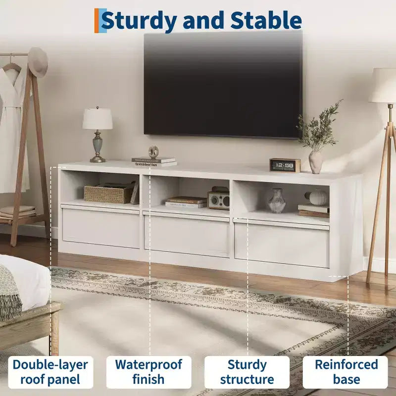 Mobile porta TV da 70", stile moderno di metà secolo, cassetto e ripiani aperti, adatto a TV fino a 80"