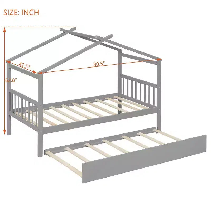 Letto singolo a capanna con letto estraibile, per 2 persone (Grigio/Naturale/Noce/Bianco)