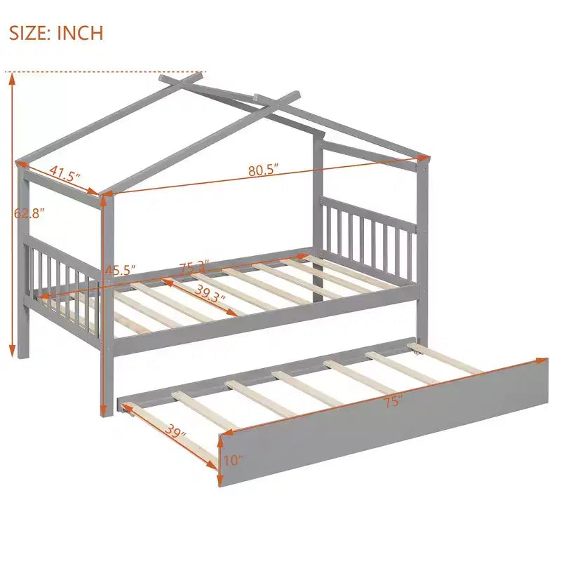 Letto singolo a capanna con letto estraibile, per 2 persone (Grigio/Naturale/Noce/Bianco)