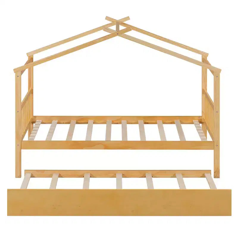 Letto singolo a capanna con letto estraibile, per 2 persone (Grigio/Naturale/Noce/Bianco)