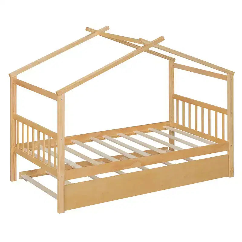 Letto singolo a capanna con letto estraibile, per 2 persone (Grigio/Naturale/Noce/Bianco)