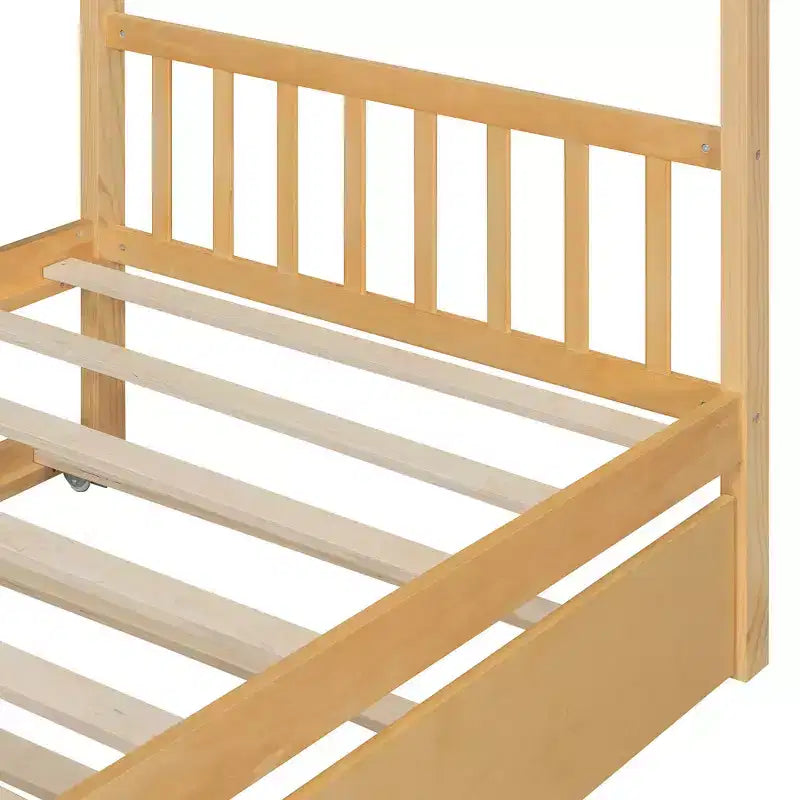 Letto singolo a capanna con letto estraibile, per 2 persone (Grigio/Naturale/Noce/Bianco)