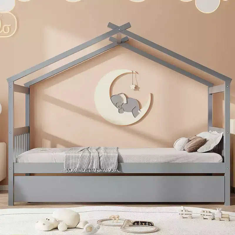 Letto singolo a capanna con letto estraibile, per 2 persone (Grigio/Naturale/Noce/Bianco)