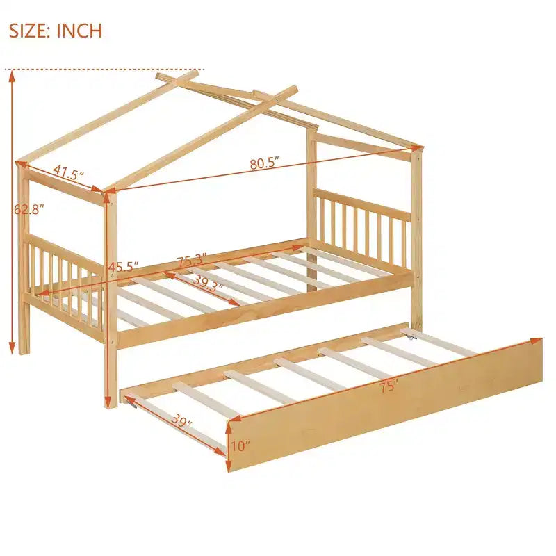 Letto singolo a capanna con letto estraibile, per 2 persone (Grigio/Naturale/Noce/Bianco)