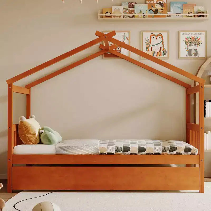 Letto singolo a capanna con letto estraibile, per 2 persone (Grigio/Naturale/Noce/Bianco)