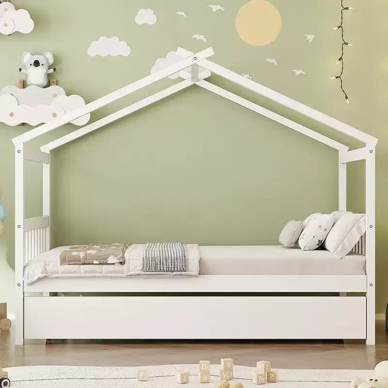 Letto singolo a capanna con letto estraibile, per 2 persone (Grigio/Naturale/Noce/Bianco)