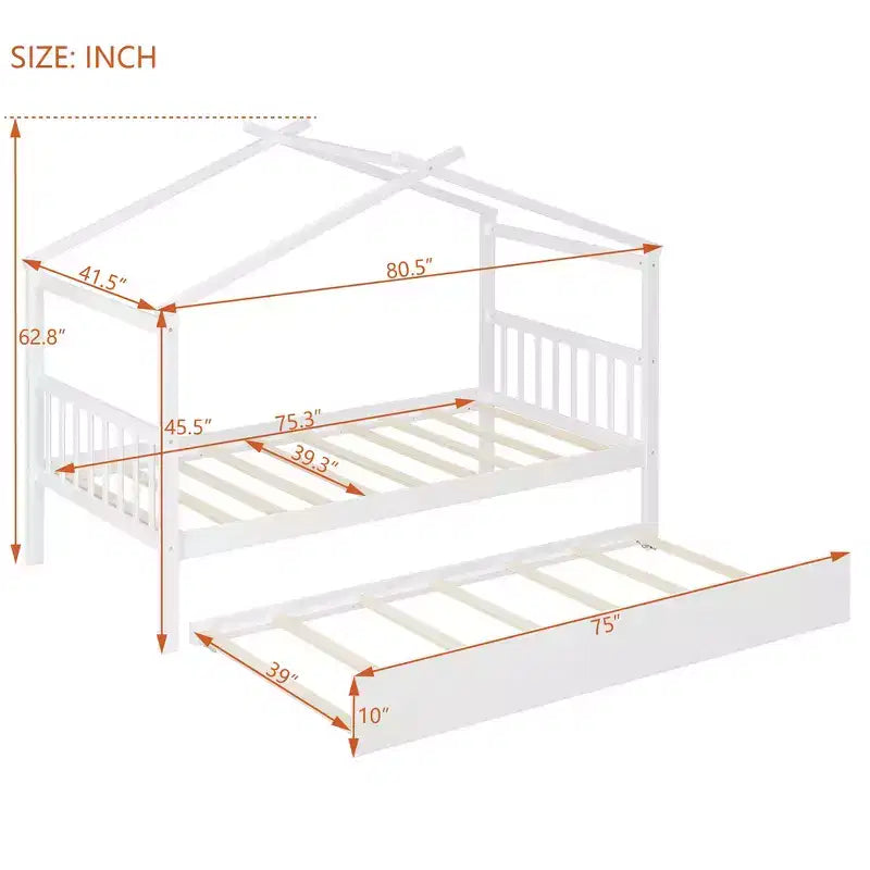 Letto singolo a capanna con letto estraibile, per 2 persone (Grigio/Naturale/Noce/Bianco)