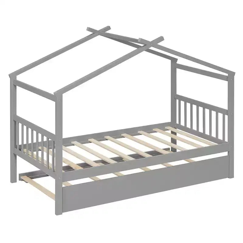 Letto singolo a capanna con letto estraibile, per 2 persone (Grigio/Naturale/Noce/Bianco)