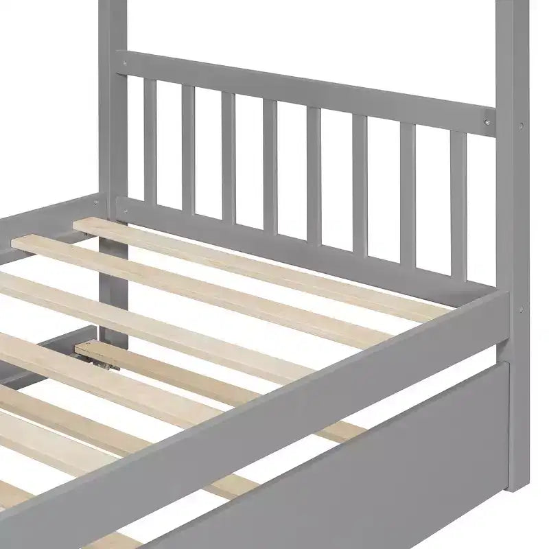 Letto singolo a capanna con letto estraibile, per 2 persone (Grigio/Naturale/Noce/Bianco)