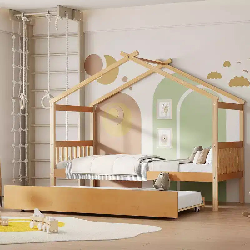 Letto singolo a capanna con letto estraibile, per 2 persone (Grigio/Naturale/Noce/Bianco)