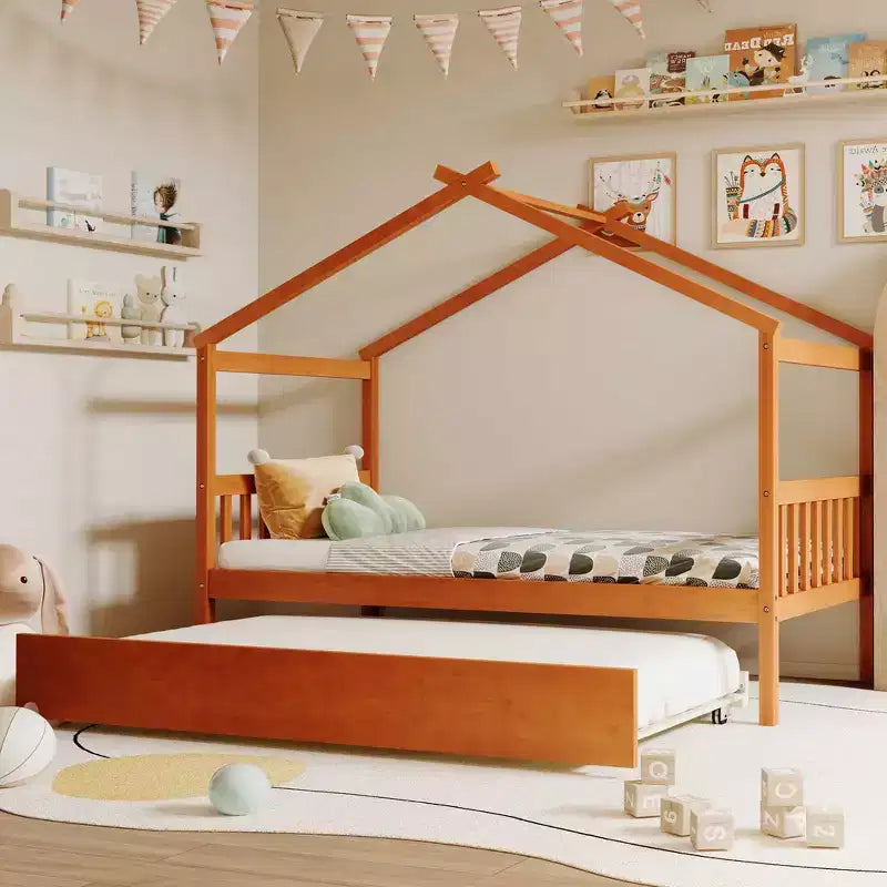 Letto singolo a capanna con letto estraibile, per 2 persone (Grigio/Naturale/Noce/Bianco)