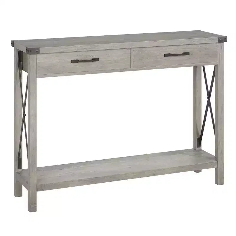 Nero/Grigio/Bianco+Marrone 31" Tavolo Consolle a 2 Cassetti con Scaffale Aperto, per 1