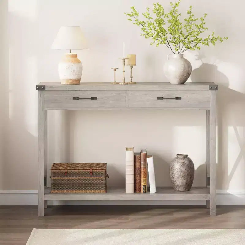 Nero/Grigio/Bianco+Marrone 31" Tavolo Consolle a 2 Cassetti con Scaffale Aperto, per 1