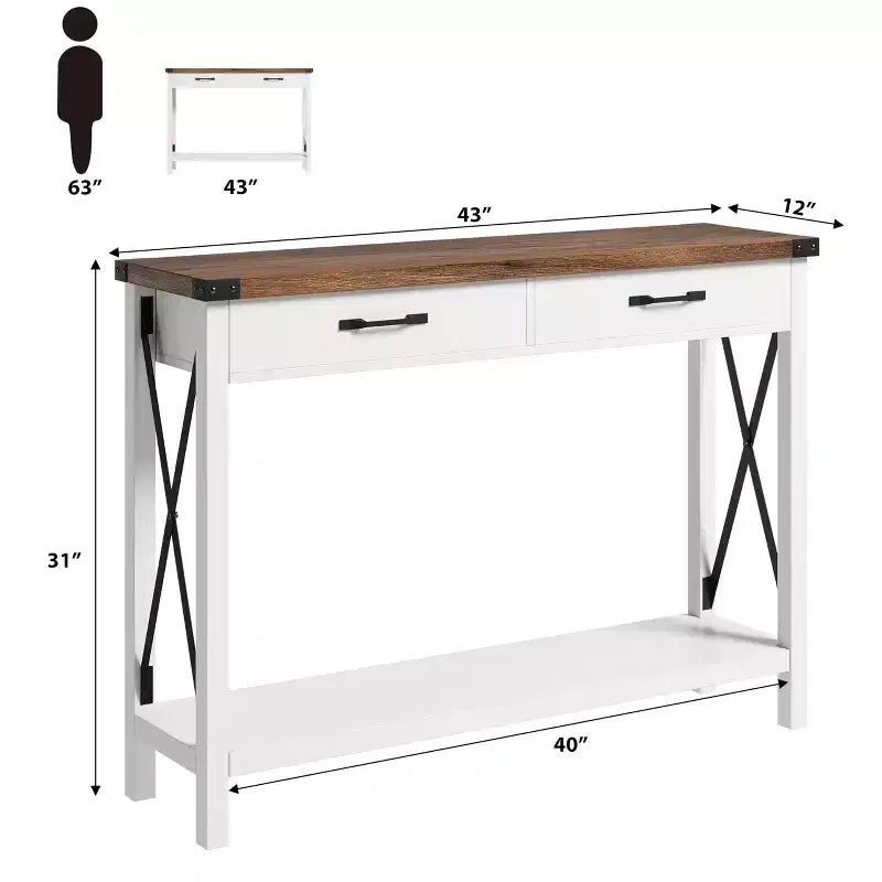 Nero/Grigio/Bianco+Marrone 31" Tavolo Consolle a 2 Cassetti con Scaffale Aperto, per 1