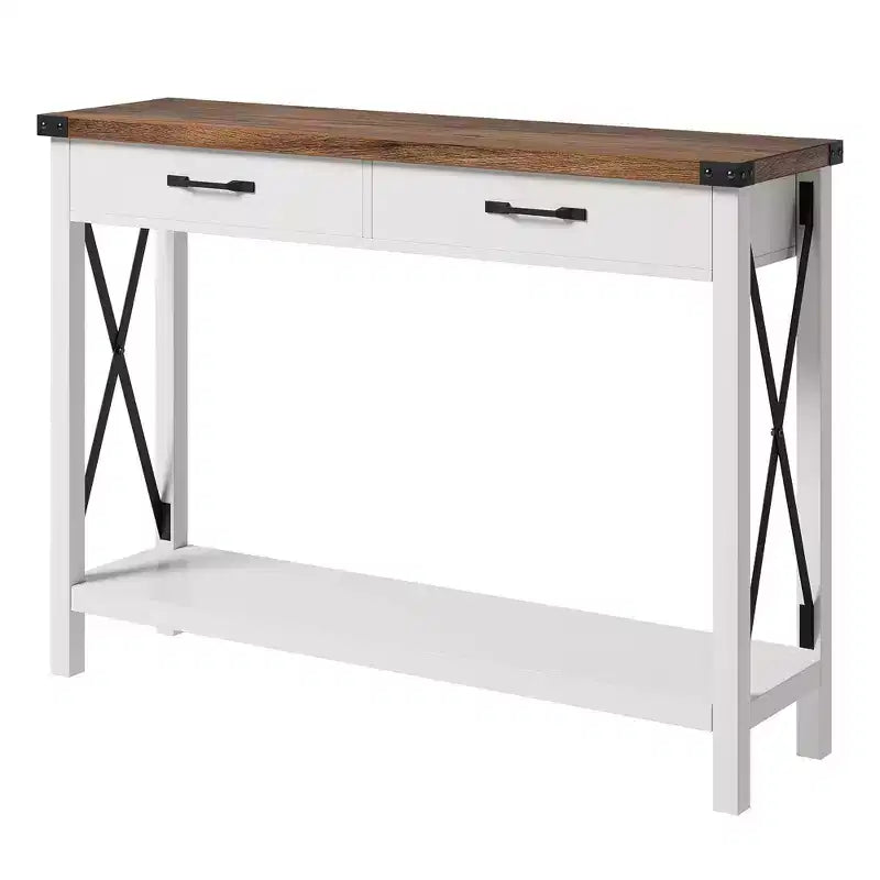 Nero/Grigio/Bianco+Marrone 31" Tavolo Consolle a 2 Cassetti con Scaffale Aperto, per 1