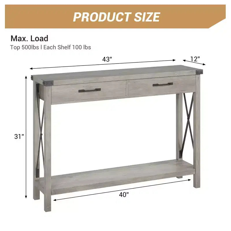 Nero/Grigio/Bianco+Marrone 31" Tavolo Consolle a 2 Cassetti con Scaffale Aperto, per 1