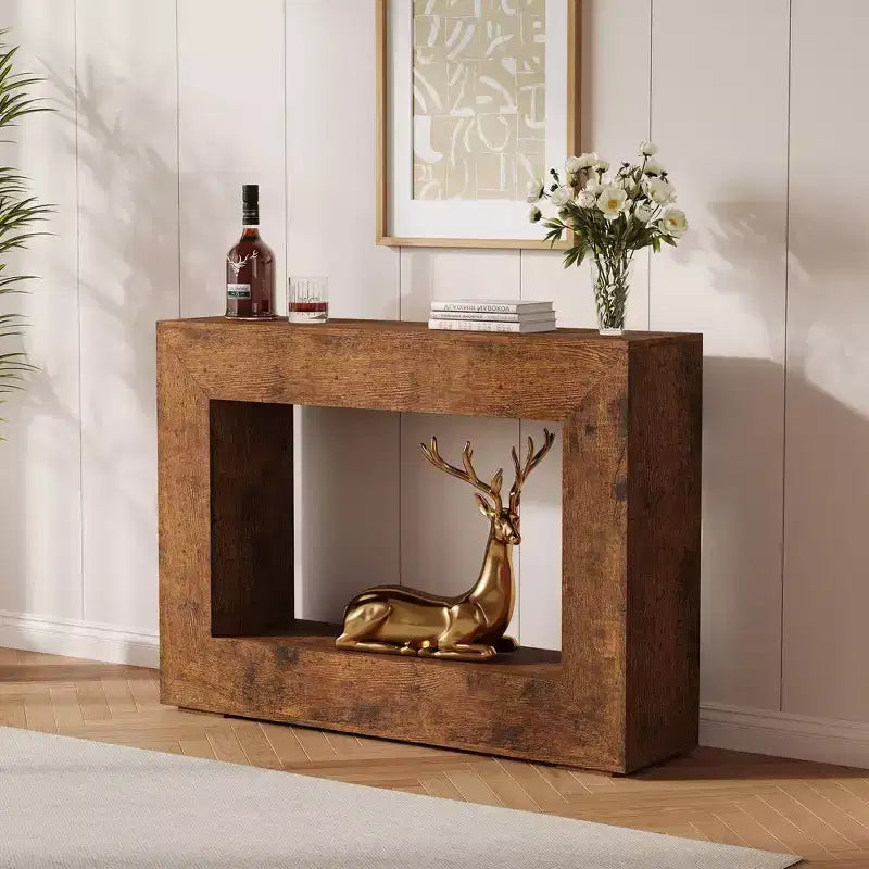 Consolle da fattoria marrone, legno rustico, tavolo d'ingresso accentato per 1 persona