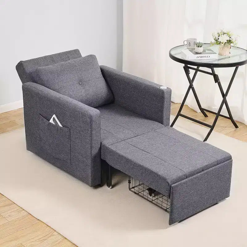 Divano Letto Convertibile Grigio, Reclinabile in 5 Posizioni, Singolo