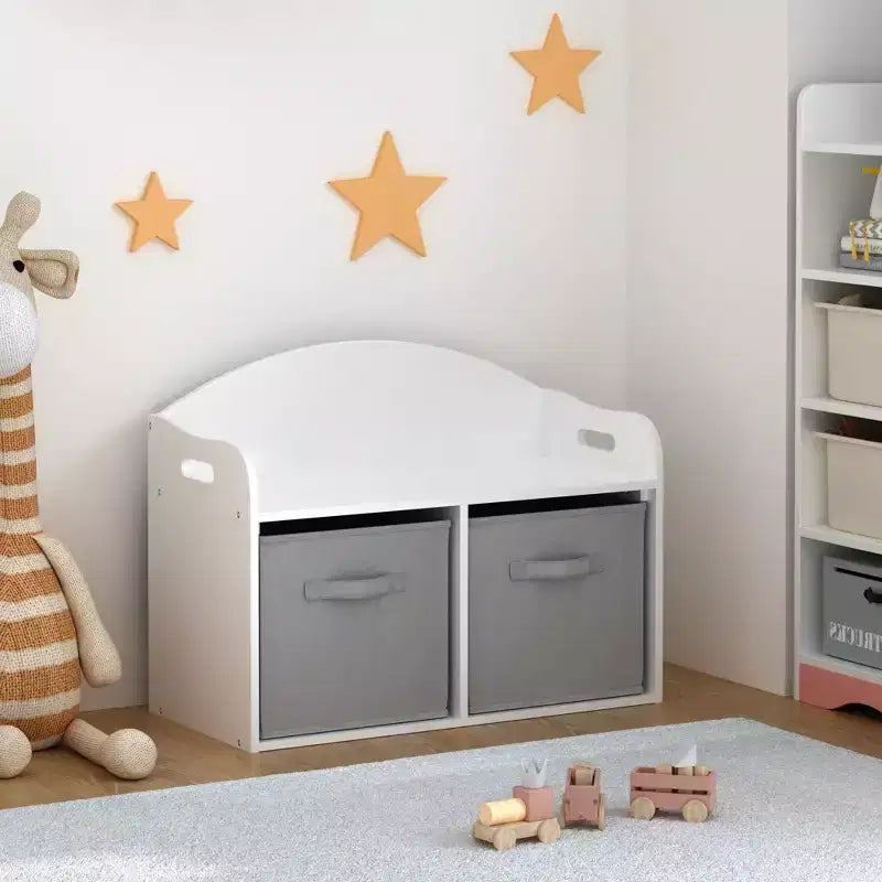 Panca contenitore per bambini bianca con 2 cassetti in tessuto