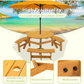 Tavolo da picnic quadrato in legno naturale con 3 panchine, 6 posti