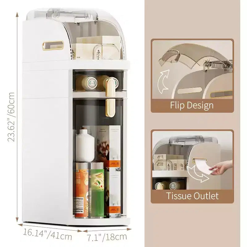 Mobiletto contenitore stretto bianco crema e nero con cassetti, 2/3/4 livelli, da terra