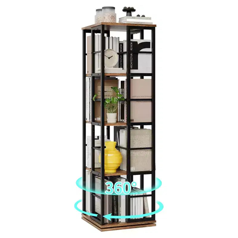 Libreria ad Angolo Girevole a 360° a 4 Ripiani Nera/Marrone/Bianca, Telaio in Metallo, Monoutente, Alta 137 cm