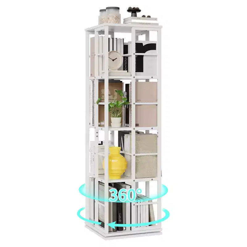 Libreria ad Angolo Girevole a 360° a 4 Ripiani Nera/Marrone/Bianca, Telaio in Metallo, Monoutente, Alta 137 cm