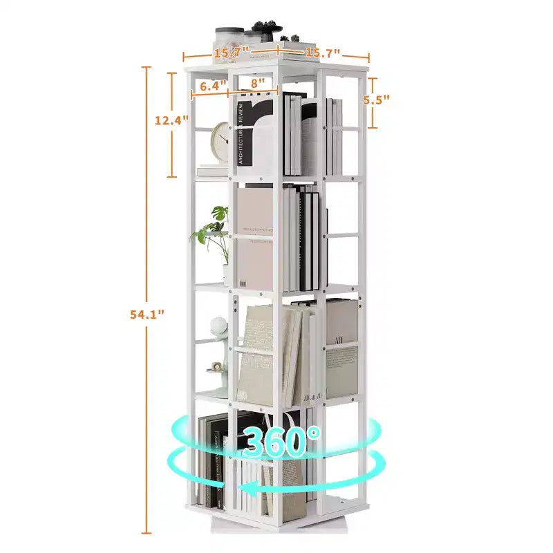 Libreria ad Angolo Girevole a 360° a 4 Ripiani Nera/Marrone/Bianca, Telaio in Metallo, Monoutente, Alta 137 cm