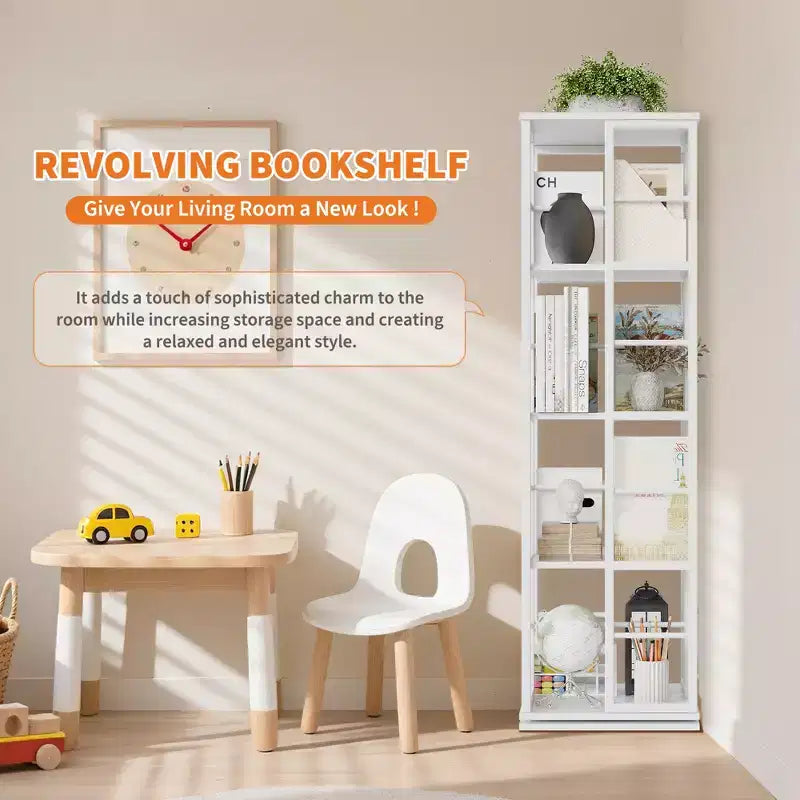 Libreria ad Angolo Girevole a 360° a 4 Ripiani Nera/Marrone/Bianca, Telaio in Metallo, Monoutente, Alta 137 cm