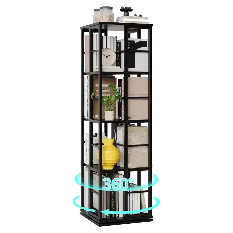 Libreria ad Angolo Girevole a 360° a 4 Ripiani Nera/Marrone/Bianca, Telaio in Metallo, Monoutente, Alta 137 cm