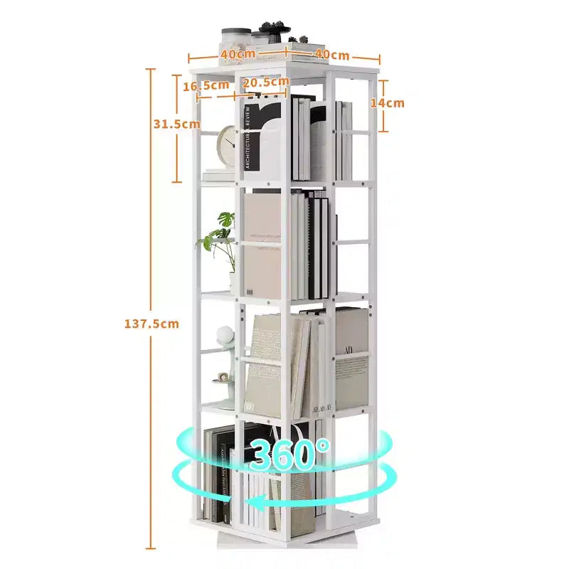 Libreria ad Angolo Girevole a 360° a 4 Ripiani Nera/Marrone/Bianca, Telaio in Metallo, Monoutente, Alta 137 cm