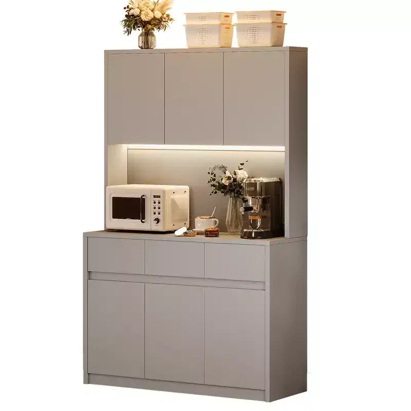 Credenza dispensa da 70" (178 cm) Nera/Grigia/Bianca con Stazione di Ricarica, Supporto per Microonde e 3 Cassetti