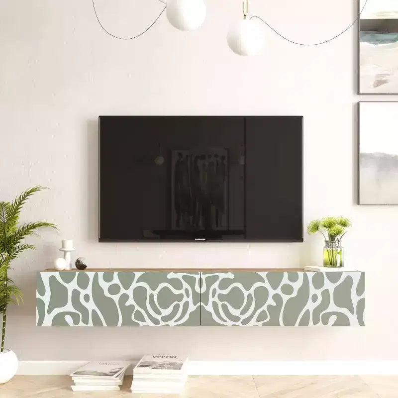 Mobile TV sospeso con stampa UV pino e verde Dubrovnik, 178 cm, con portaoggetti