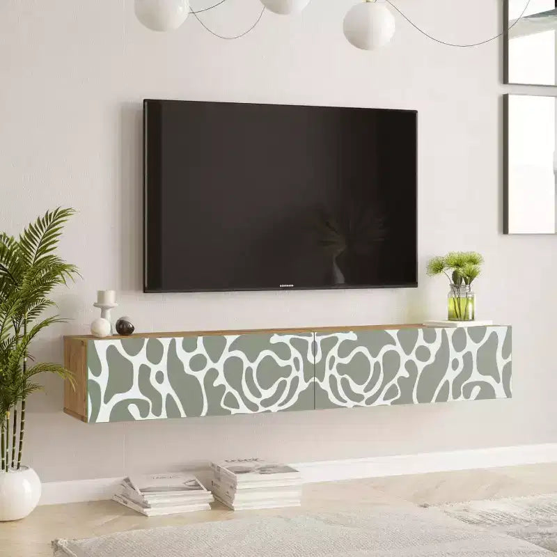 Mobile TV sospeso con stampa UV pino e verde Dubrovnik, 178 cm, con portaoggetti
