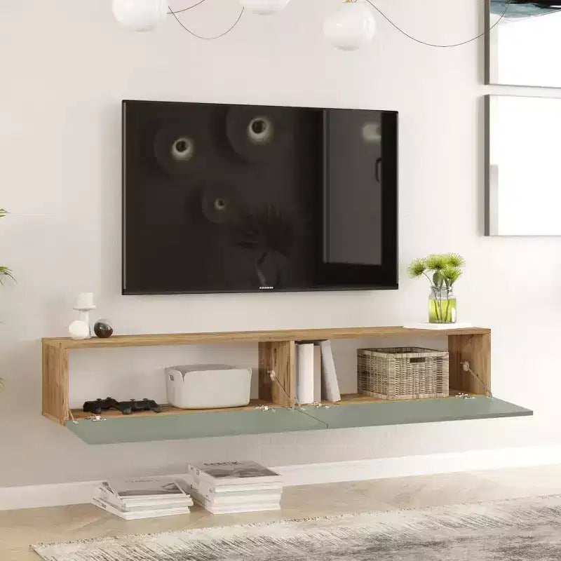 Mobile TV sospeso con stampa UV pino e verde Dubrovnik, 178 cm, con portaoggetti