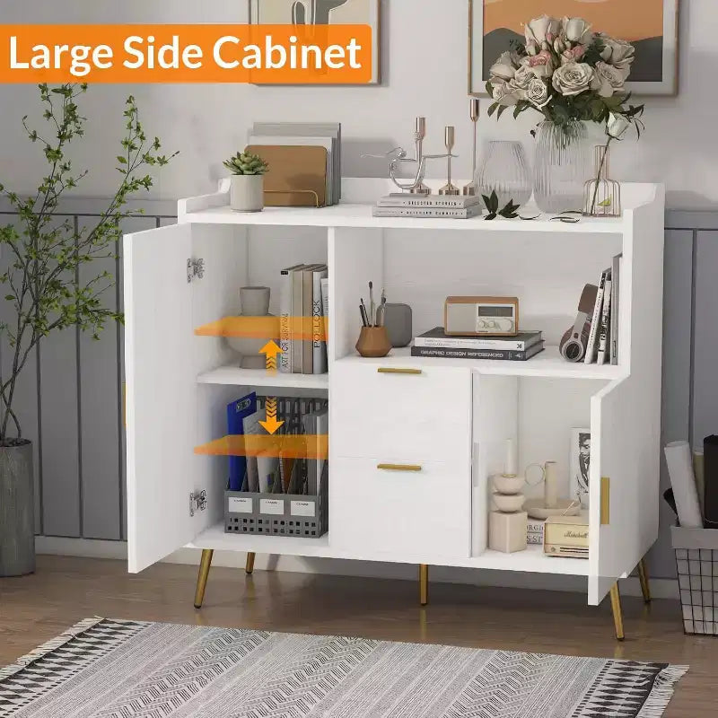 Credenza/Mobile Buffet da 40" bianco/nero, 2 cassetti e 2 ante, struttura in legno