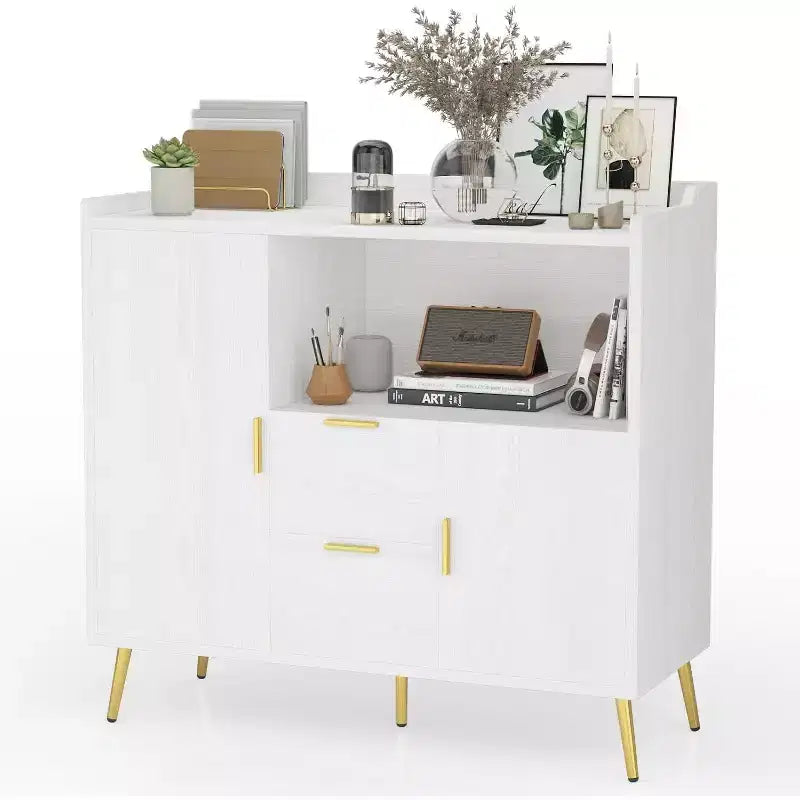 Credenza/Mobile Buffet da 40" bianco/nero, 2 cassetti e 2 ante, struttura in legno