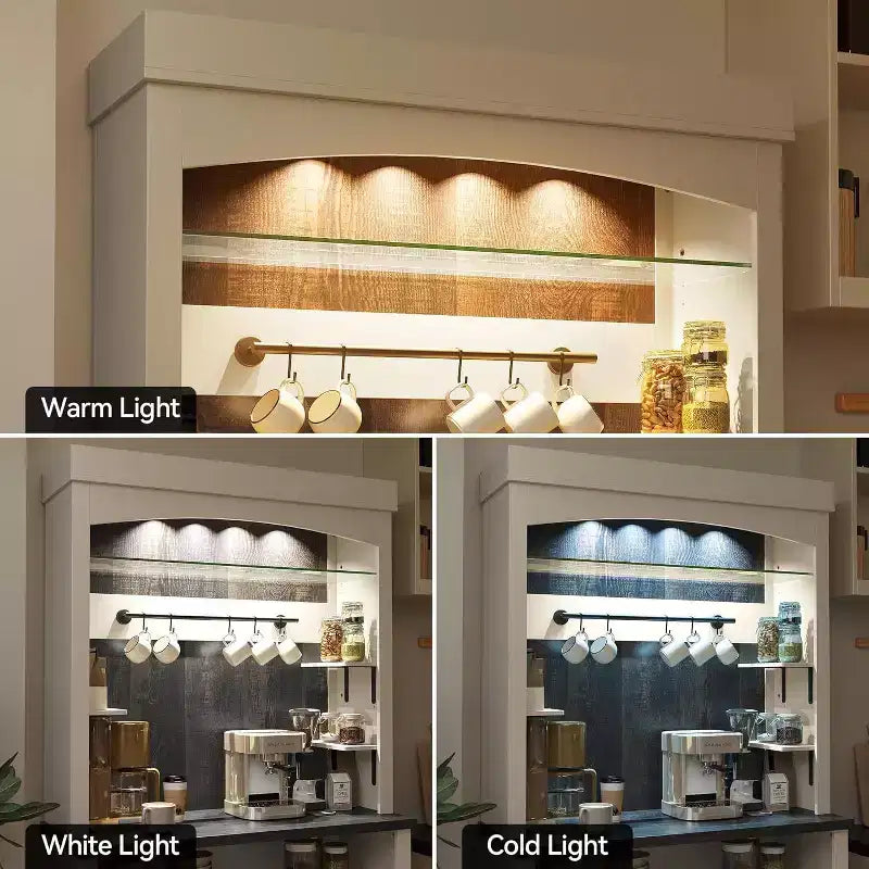 Mobile Bar Caffè Stile Fattoria Anticato Bianco e Rovere con Illuminazione, 1 Persona, 183 cm H x 107 cm L